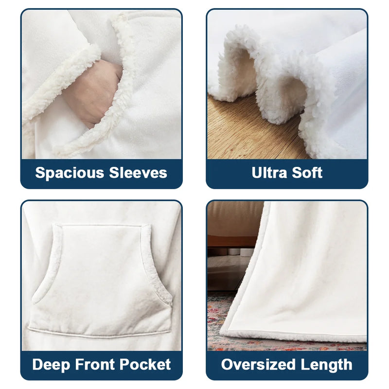 Custom Photo Best Dad Grandpa Mom Grandma Ever - Personalized Wearable Blanket With Sleeves