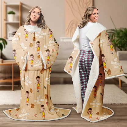 Custom Photo Best Dad Grandpa Mom Grandma Ever - Personalized Wearable Blanket With Sleeves