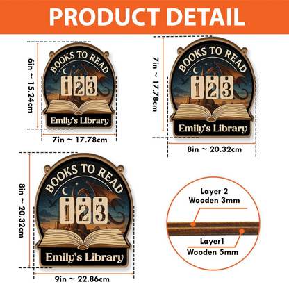 Books To Read Wooden Tracker – Fantasy Castle and Dragon Library Sign, Personalized Book Counter, Unique Gift for Book Lovers, Bookish Gift