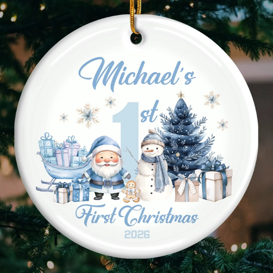 Custom Baby First Christmas Ceramic Ornament - Personalized Christmas Baby Shower, Gender Reveal Gifts For New Moms, New Dads, New Parents - First Christmas, Endless Love