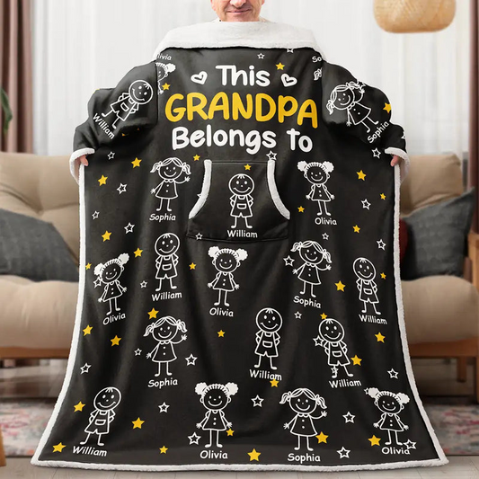 This Grandpa Dad Belongs To Kids Pet - Personalized Wearable Blanket With Sleeves