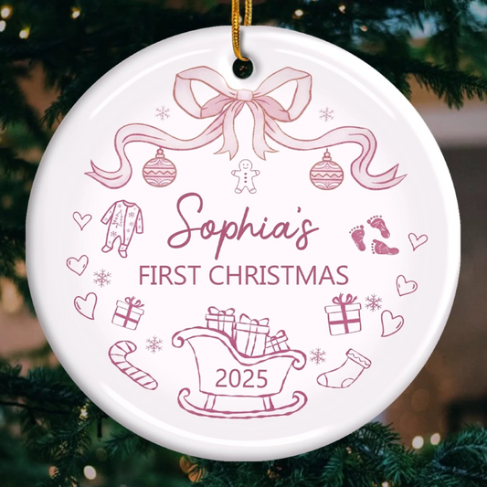 Custom Baby First Christmas Ceramic Ornament - Personalized Christmas Baby Shower, Gender Reveal Gifts For New Moms, New Dads, New Parents - Tiny Wonder