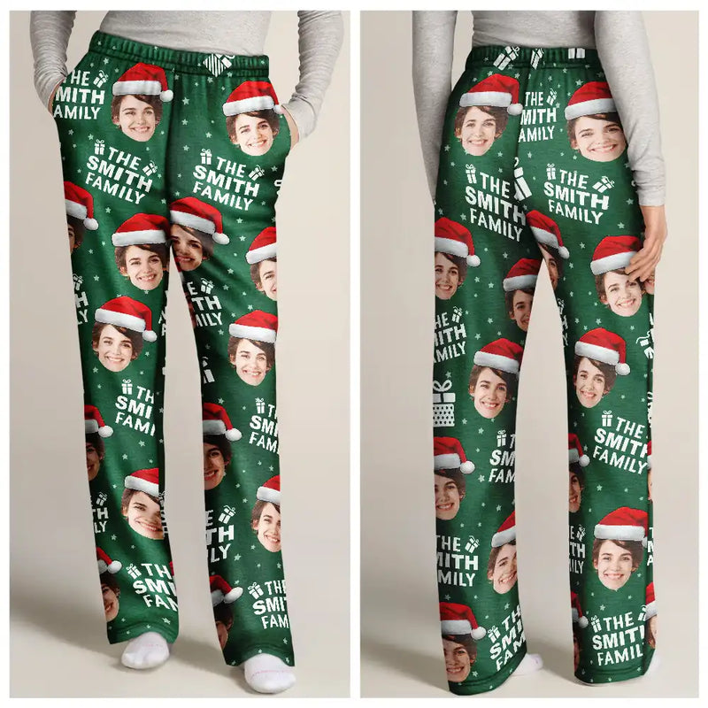 Custom Photo Christmas Gift Family Name - Personalized Pajama Pants