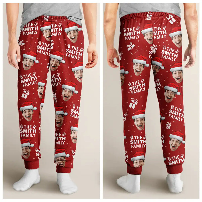 Custom Photo Christmas Gift Family Name - Personalized Pajama Pants