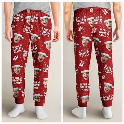 Custom Photo Christmas Gift Family Name - Personalized Pajama Pants