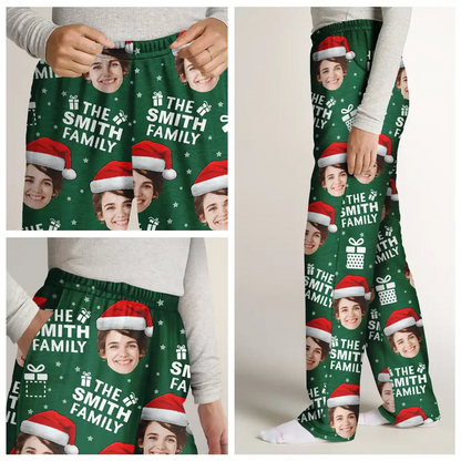 Custom Photo Christmas Gift Family Name - Personalized Pajama Pants