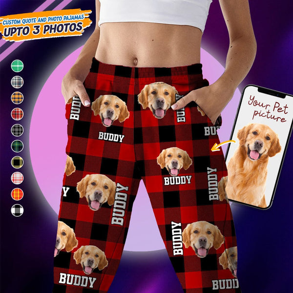 Custom Photo Name Dog Cat Flannel Pajamas