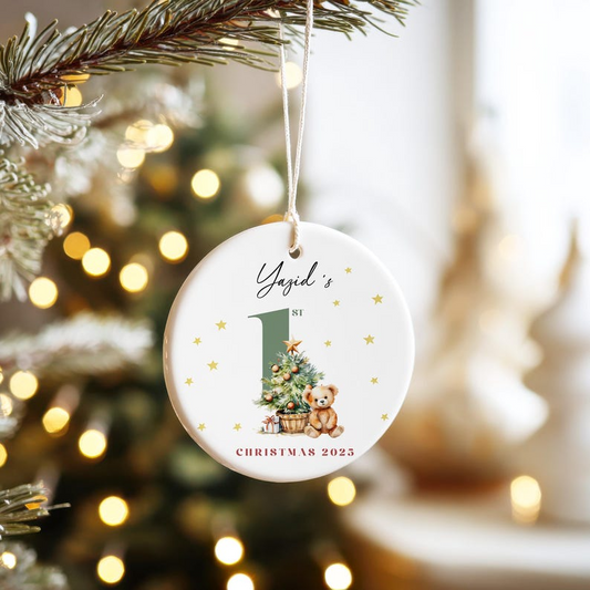 Baby's First Christmas Ceramic Ornament, Custom Newborn Gift