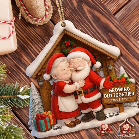 Growing Old Together, Santa And Mrs. Claus Ornament, Custom Wood Ornament, Gift For Grandparents