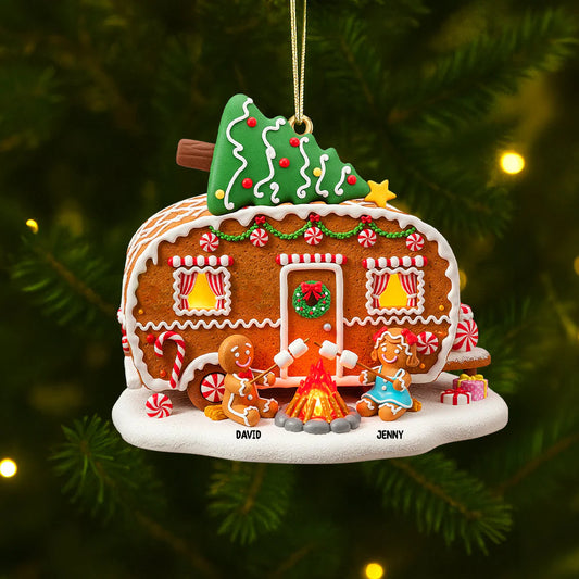 Personalized Gifts For Camping Gingerbread Couple Christmas Wooden Ornament
